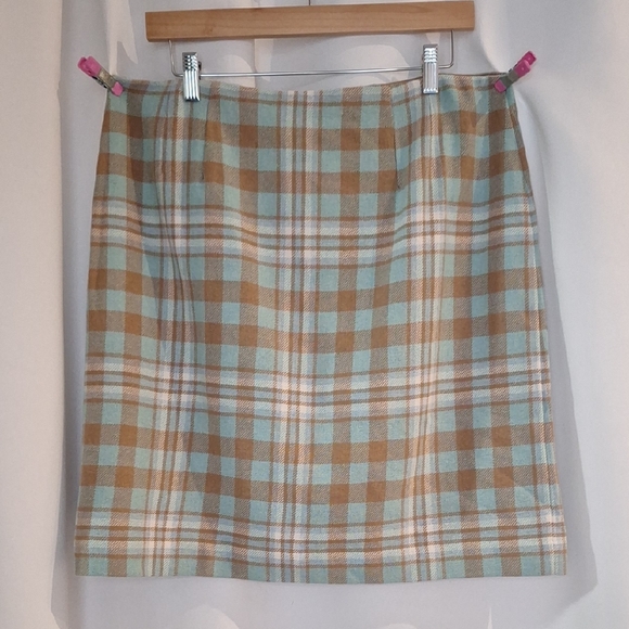 Talbots Blue and Tan Plaid Pencil Skirt Size 14 - Picture 1 of 6